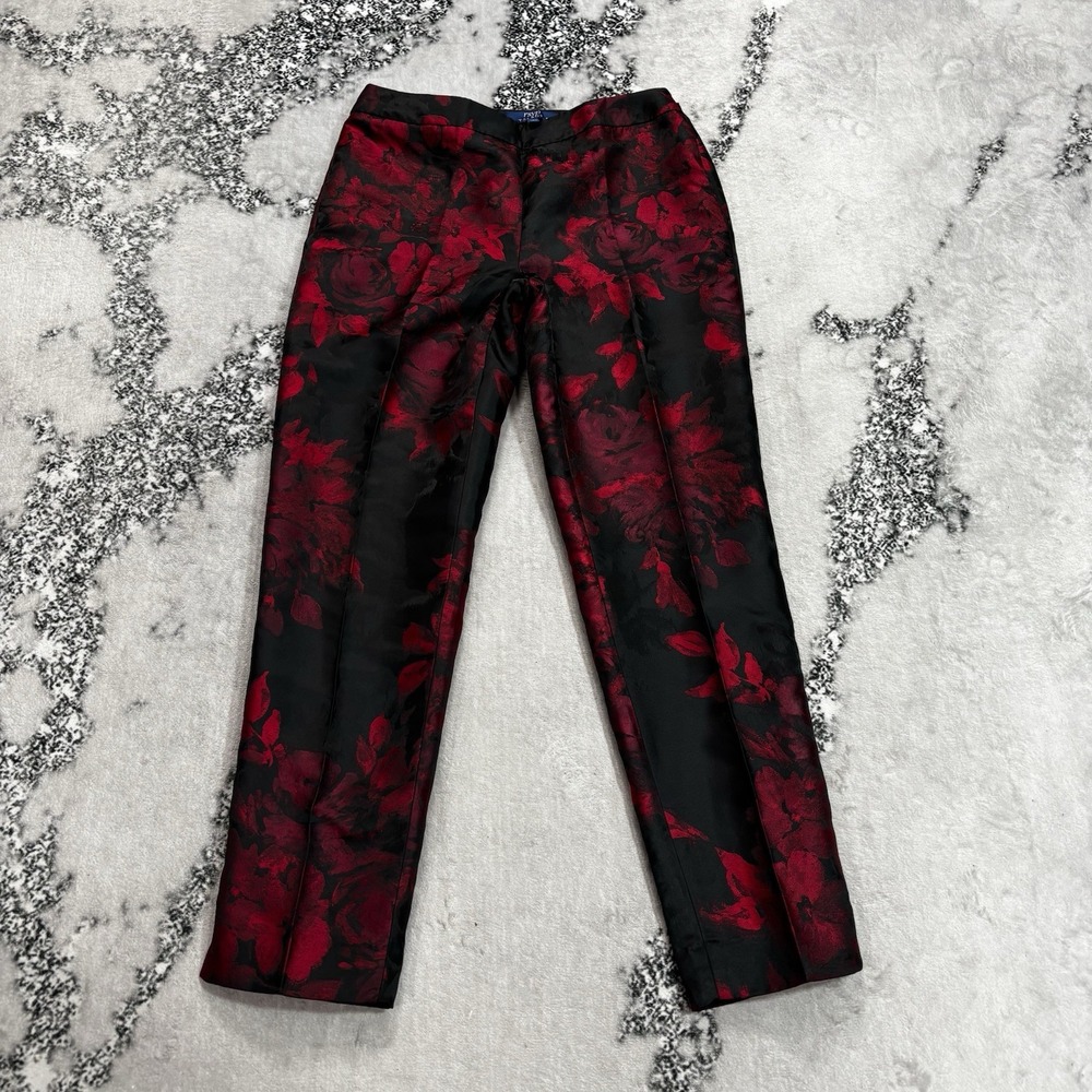 Talbots RSVP Pants Womens Size 4 Black Red Floral Jacquard Evening Holiday Party